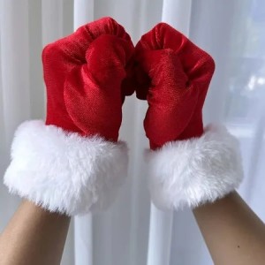 Women's Christmas Gloves With Faux Fur Trim Elastic Party Warm Decoration