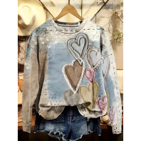 Women Heart/Cordate Crew Neck Printing Casual Spring/Fall Long Sleeve Sweatshirt