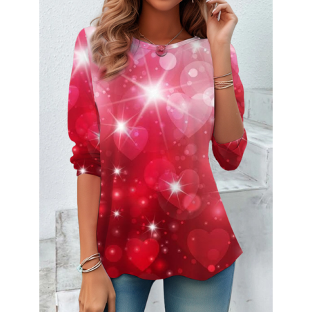 Women Heart/Cordate Long Sleeve Tee T-shirt Crew Neck Casual Spring/Fall Tunic Top