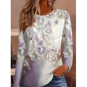 Women Floral Long Sleeve Tee T-shirt Crew Neck Printing Casual Spring/Fall Graphic Tee Top