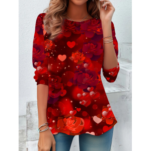 Women Floral Long Sleeve Tee T-shirt Crew Neck Casual Spring/Fall Tunic Top