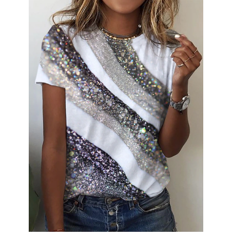 Women Abstract Short Sleeve Tee T-shirt Crew Neck Printing Casual Summer Graphic Tee Top