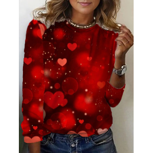 Women Heart/Cordate Long Sleeve Tee T-shirt Crew Neck Printing Casual Spring/Fall Graphic Tee Top