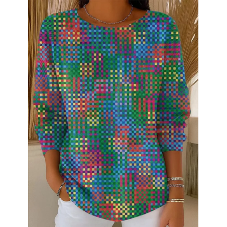 Women Abstract Printing Spring/Fall Casual Long Sleeve Crew Neck Sweater