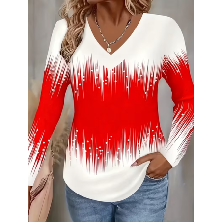 Women Abstract Long Sleeve Tee T-shirt V Neck Printing Casual Spring/Fall Graphic Tee Top