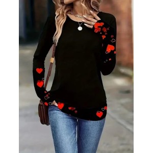 Women Heart/Cordate Long Sleeve Tee T-shirt Crew Neck Casual Spring/Fall Tunic Top