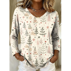 Women Christmas Long Sleeve Tee T-shirt V Neck Printing Casual Spring/Fall Graphic Tee Top