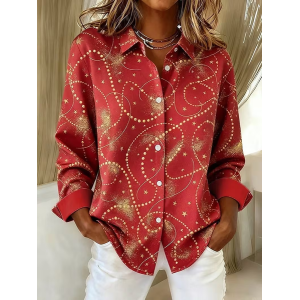 Women Festival Long Sleeve Shirt Spring/Fall Buckle Shirt Collar Regular Sleeve Daily Casual Top