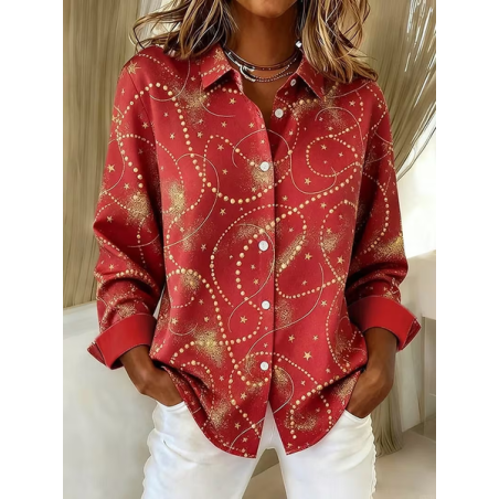 Women Festival Long Sleeve Shirt Spring/Fall Buckle Shirt Collar Regular Sleeve Daily Casual Top