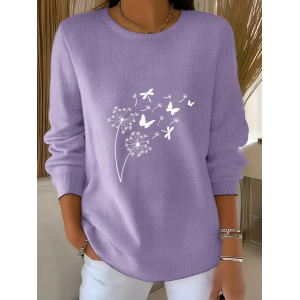 Women Floral Printing Spring/Fall Casual Long Sleeve Crew Neck Sweater
