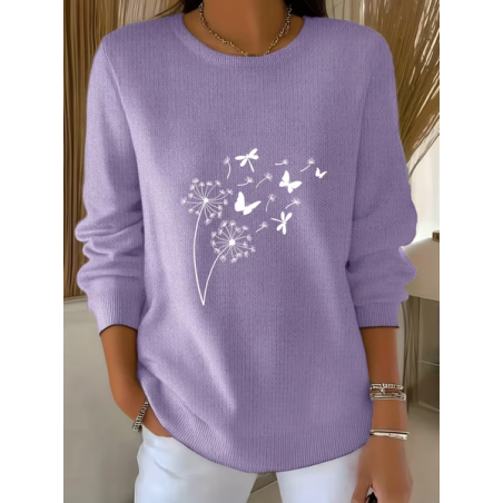 Women Floral Printing Spring/Fall Casual Long Sleeve Crew Neck Sweater