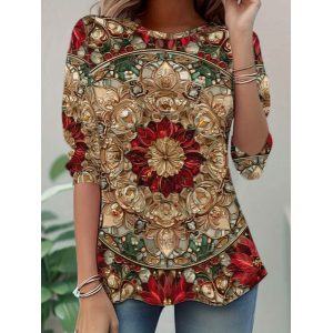 Women Abstract Long Sleeve Tee T-shirt Crew Neck Casual Spring/Fall Tunic Top