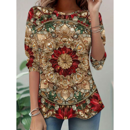 Women Abstract Long Sleeve Tee T-shirt Crew Neck Casual Spring/Fall Tunic Top