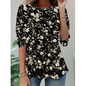 Women Floral Long Sleeve Tee T-shirt Crew Neck Casual Spring/Fall Tunic Top