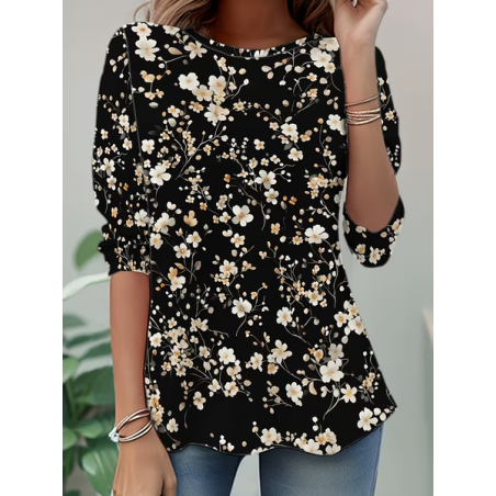 Women Floral Long Sleeve Tee T-shirt Crew Neck Casual Spring/Fall Tunic Top