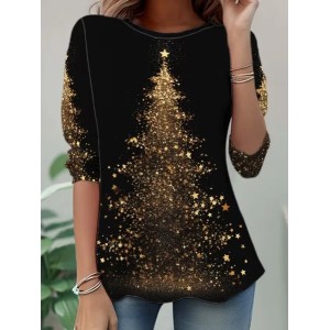Women Christmas Long Sleeve Tee T-shirt Crew Neck Casual Spring/Fall Tunic Top