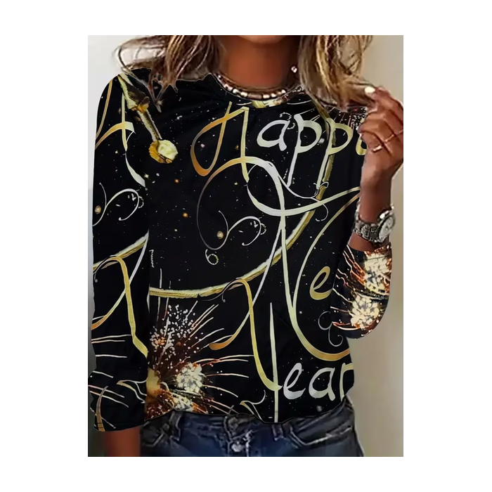 Women Text Letters Long Sleeve Tee T-shirt Crew Neck Casual Spring/Fall Tunic Top