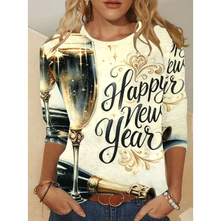 Women Text Letters Long Sleeve Tee T-shirt Crew Neck Casual Spring/Fall Tunic Top