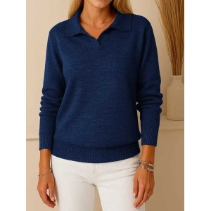 Women Plain Split Joint Winter Street Long Sleeve Shawl Collar Sweater