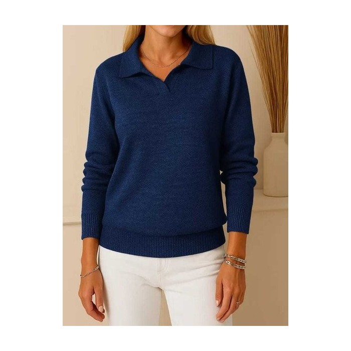 Women Plain Split Joint Winter Street Long Sleeve Shawl Collar Sweater