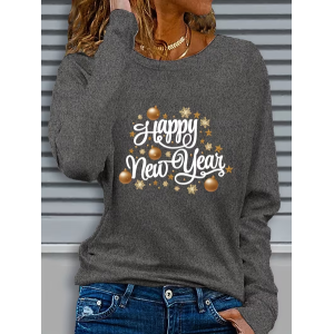 Women Text Letters Long Sleeve Tee T-shirt Crew Neck Casual Spring/Fall Tunic Top