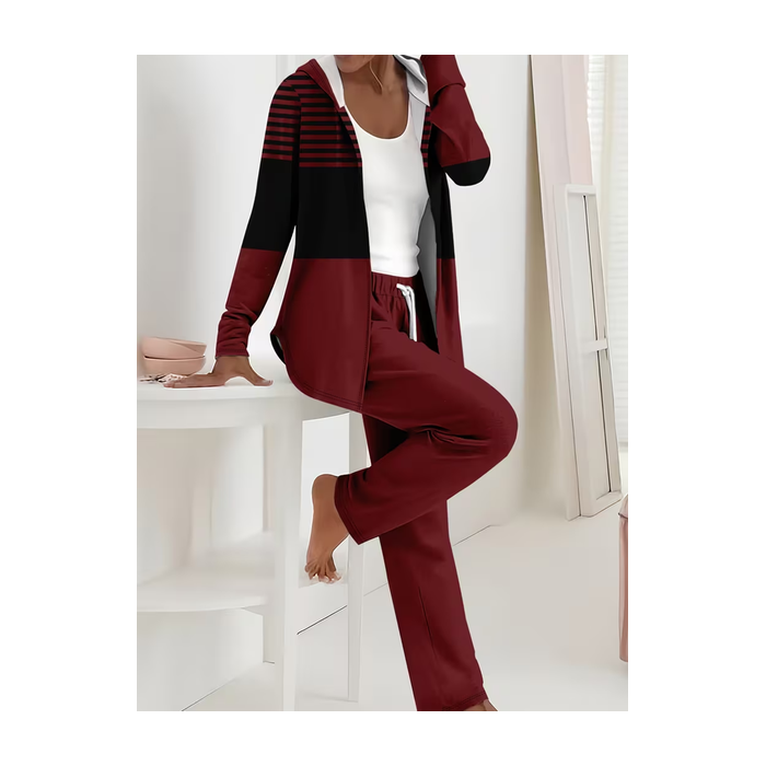 Women Striped Printing Two-Piece Set Daily Long Sleeve Casual Spring/Fall Coat With Pants Matching Set