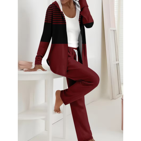 Women Striped Printing Two-Piece Set Daily Long Sleeve Casual Spring/Fall Coat With Pants Matching Set