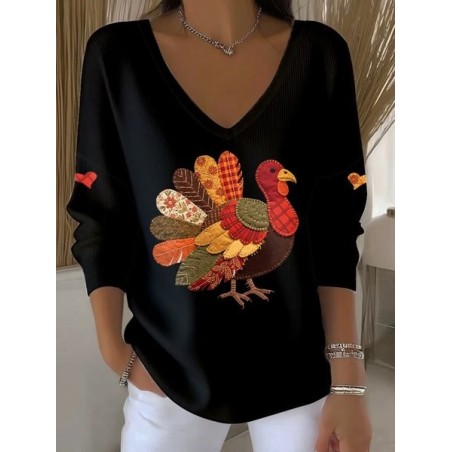 Women Turkey Spring/Fall Long Sleeve Vintage Holiday Sweatshirt