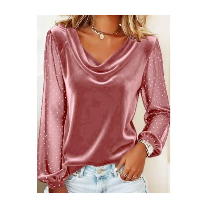 Women Polka Dots Long Sleeve Tee T-shirt V Neck Printing Casual Spring/Fall Top