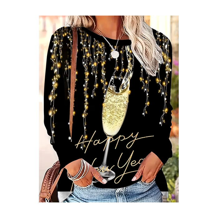 Women Text Letters Long Sleeve Tee T-shirt Crew Neck Casual Spring/Fall Tunic Top