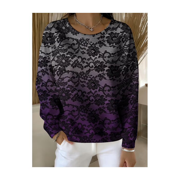 Women Lace Crew Neck Printing Casual Spring/Fall Long Sleeve Sweatshirt