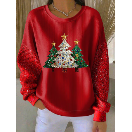 Women Christmas Crew Neck Printing Casual Spring/Fall Long Sleeve Sweatshirt