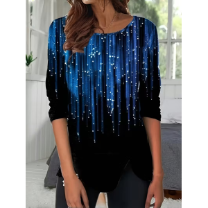Women Abstract Long Sleeve Tee T-shirt Crew Neck Casual Spring/Fall Tunic Top