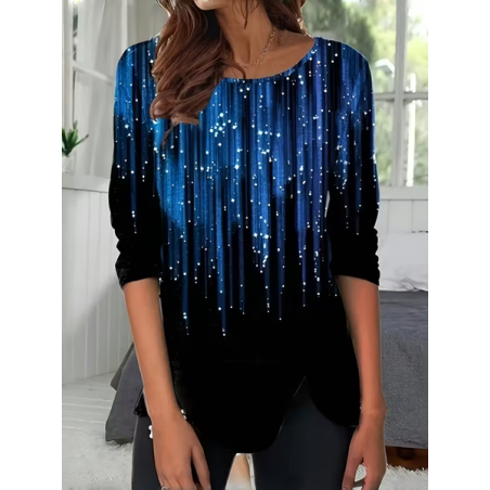 Women Abstract Long Sleeve Tee T-shirt Crew Neck Casual Spring/Fall Tunic Top