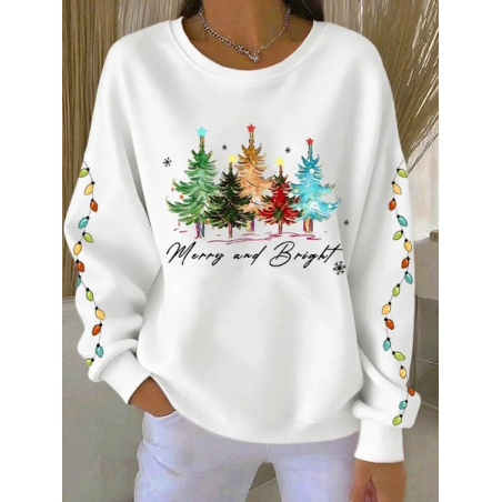 Women Christmas Crew Neck Printing Casual Spring/Fall Long Sleeve Sweatshirt
