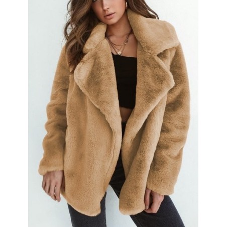 Women Spring/Fall Outerwear Casual Split Joint Plain Long Sleeve Lapel Collar Jacket