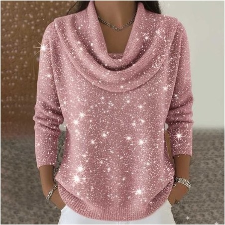 Women Plain Split Joint Winter Street Long Sleeve Cowl Neck Sweater