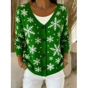 Women Christmas Long Sleeve V Neck Casual Spring/Fall Cardigan Outerwear