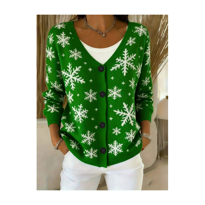 Women Christmas Long Sleeve V Neck Casual Spring/Fall Cardigan Outerwear