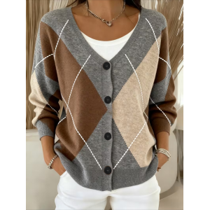 Women Abstract Long Sleeve V Neck Casual Spring/Fall Cardigan Outerwear