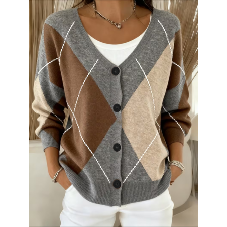 Women Abstract Long Sleeve V Neck Casual Spring/Fall Cardigan Outerwear