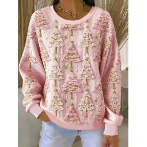 Women Christmas Crew Neck Printing Casual Spring/Fall Long Sleeve Sweatshirt