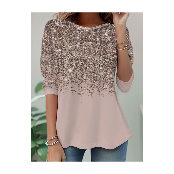 Women Abstract Long Sleeve Tee T-shirt Crew Neck Casual Spring/Fall Tunic Top