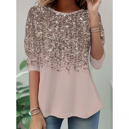 Women Abstract Long Sleeve Tee T-shirt Crew Neck Casual Spring/Fall Tunic Top