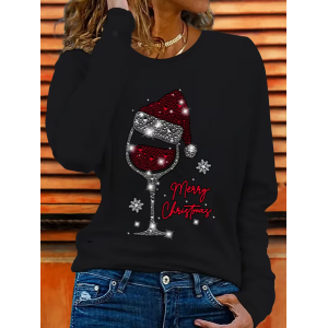 Women Christmas Long Sleeve Tee T-shirt Crew Neck Casual Spring/Fall Tunic Top