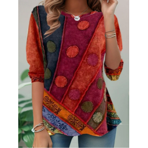 Women Abstract Long Sleeve Tee T-shirt Crew Neck Casual Spring/Fall Tunic Top