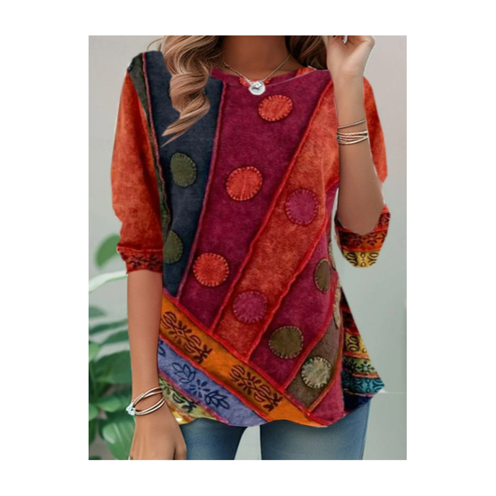 Women Abstract Long Sleeve Tee T-shirt Crew Neck Casual Spring/Fall Tunic Top