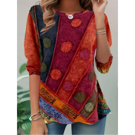 Women Abstract Long Sleeve Tee T-shirt Crew Neck Casual Spring/Fall Tunic Top
