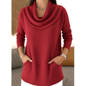 Women Fleece Plain Long Sleeve Tee T-shirt Mock Neck Casual Spring/Fall Top