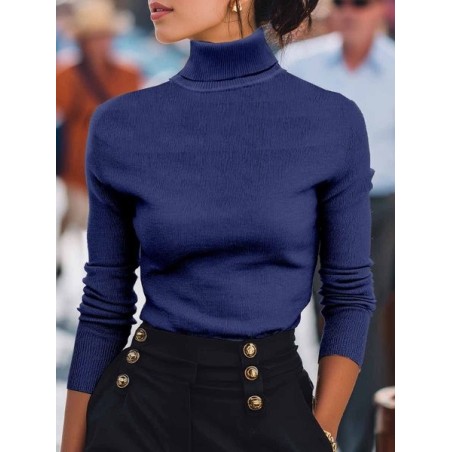 Women Plain Split Joint Spring/Fall Street Long Sleeve Turtleneck Sweater